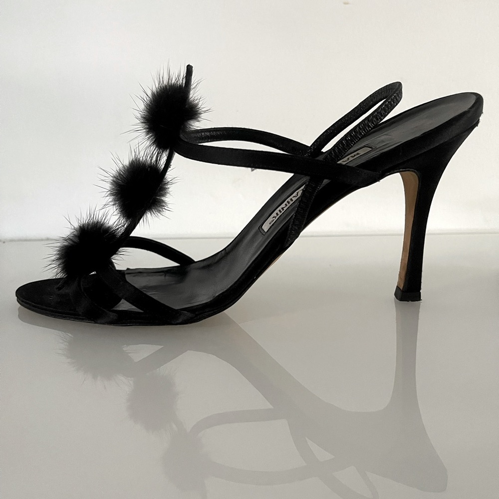 Manolo Blahnik Black Heels with Mink Balls